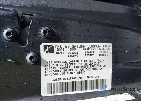 2001 Saturn Sc1 z USA, uszkodzony, nr VIN 1G8ZP12811Z249670